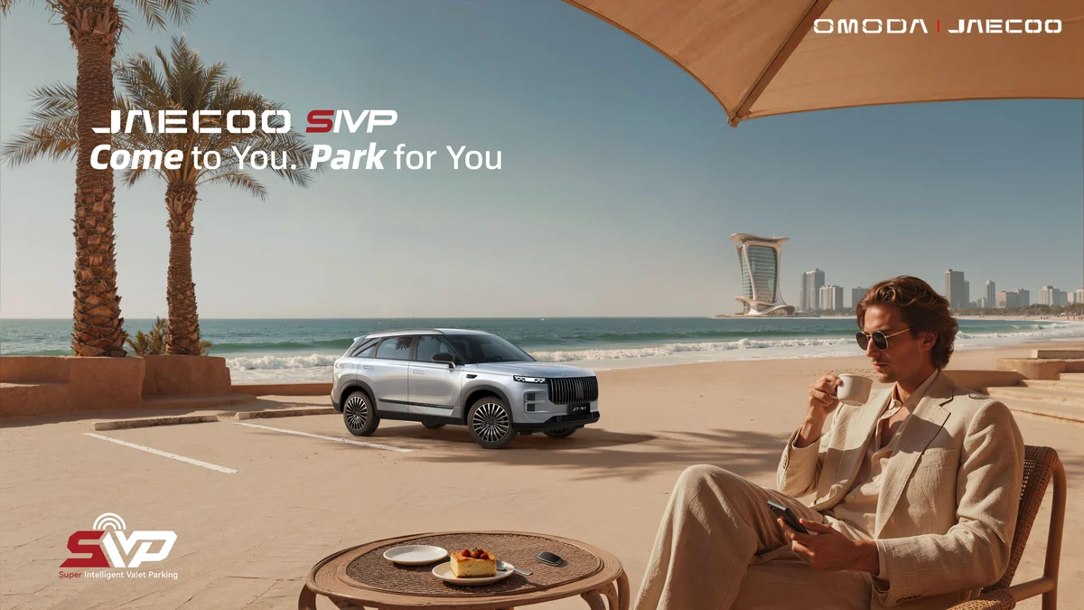 OMODA JAECOO showcasing AI-powered SIVP technology for intelligent parking solutions in Saudi Arabia.