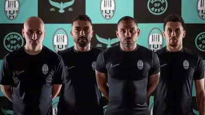 Arabian Falcons FC coaching staff - Jonjo Shelvey, Danny Simpson, Jason Puncheon and Ravel Morrison launching the new football academy in Dubai